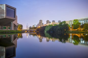 Ningbo campus in China at dusk.