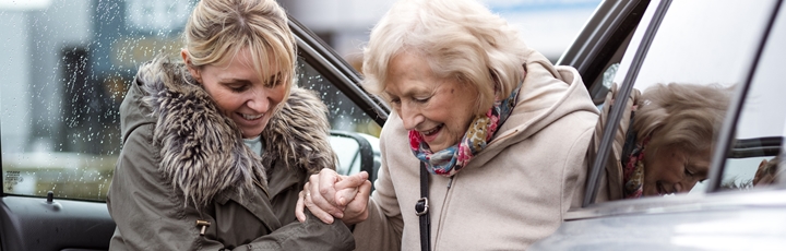 Helping lady out of car