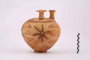 Mycenaean stirrup jar from the chamber tomb cemetery at Epidaurus Limera, Laconia.