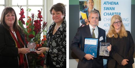 Staff from the School of Psychology collecting Athena SWAN awards in 2008 and 2017