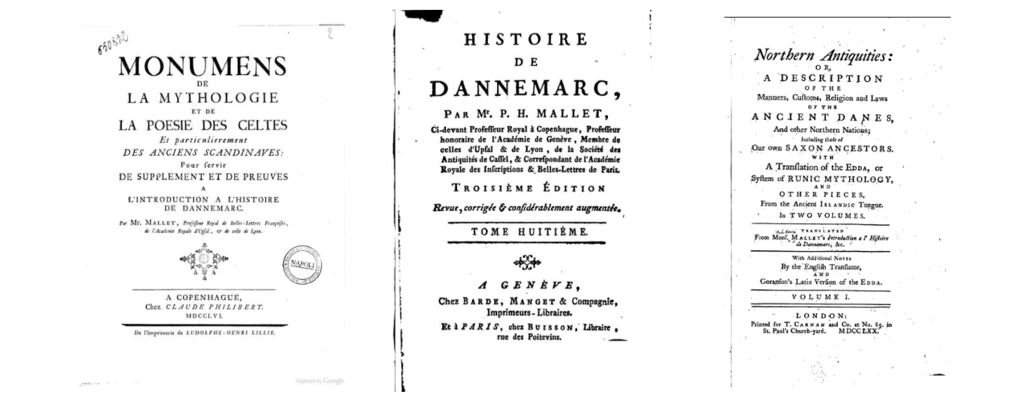 The front pages of three works by Paul-Henri Mallet
