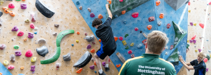 Pupils trying the David Ross Sports Village climbing wall