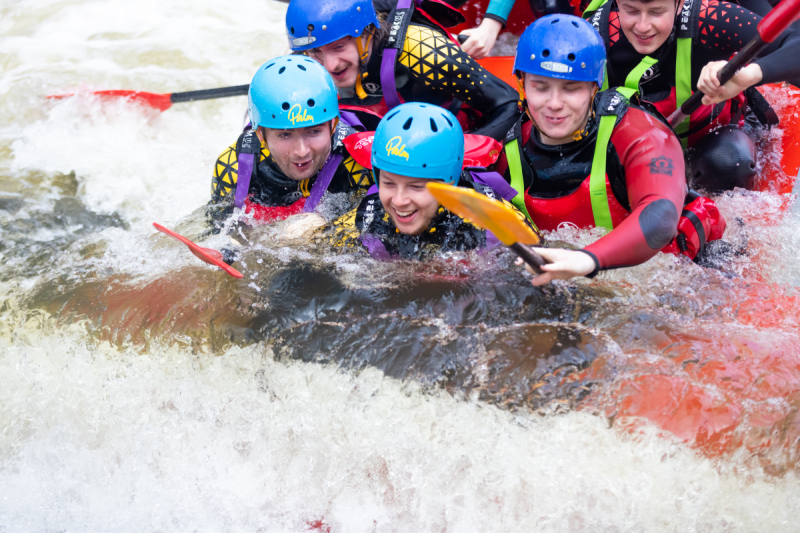 Students enjoying white water rafting at Holme Pierrepoint