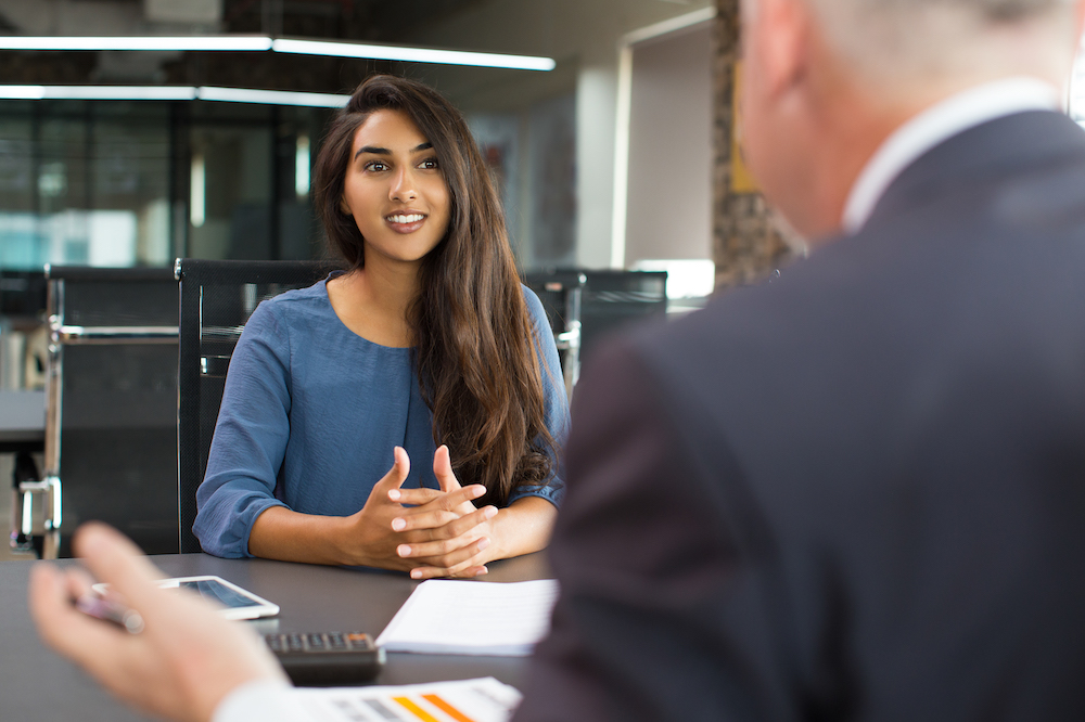 Young woman in an interview setting