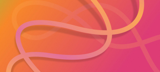 Abstract series of curves against background of various shades of pink and orange