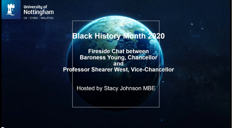 Beginning of presentation: Fireside chat between Chancellor Baroness Young and Vice-Chancellor Professor Shearer West