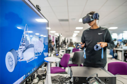 A student using a VR headset