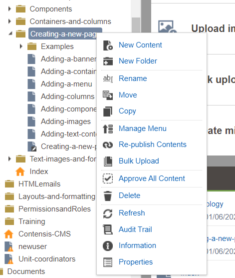 Creating a new page