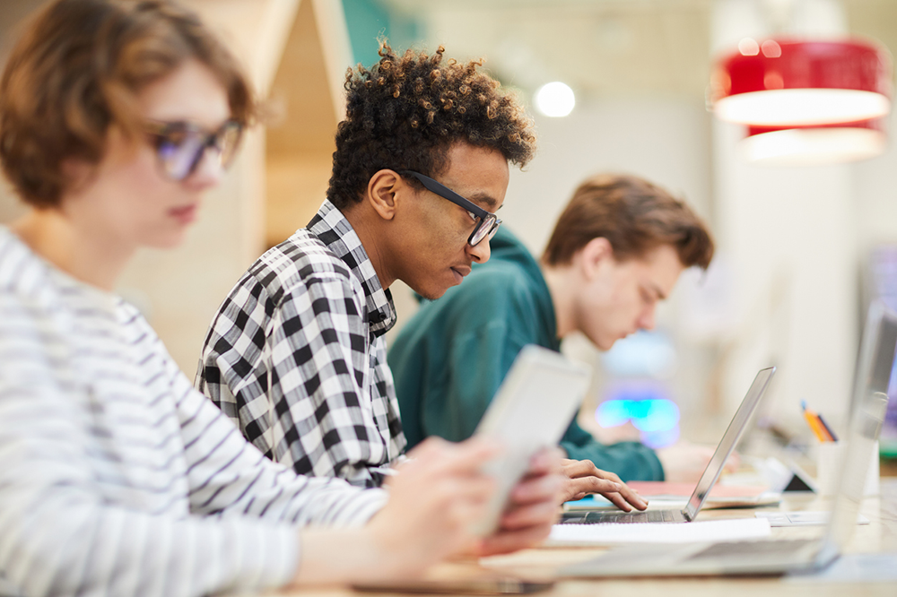 Students studying in a library